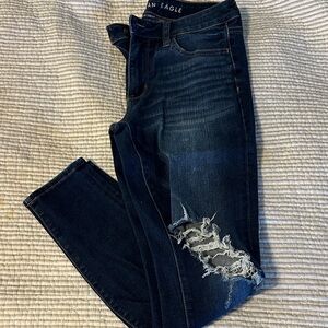 American Eagle Outfitters Dark Indigo Distressed Skinny Jeggings